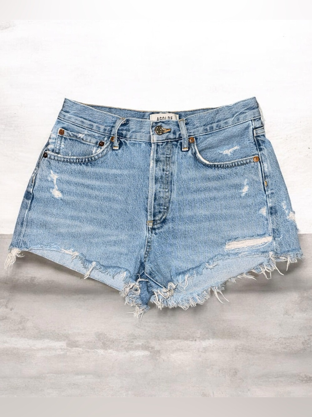 AGOLDE Parker Cutoff Shorts Size 25 Swapmeet Wash Distressed Raw Hem Denim